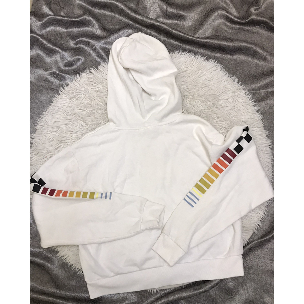 Vans Women's White Pullover Hoodie Double Sleeve Street Wear Elastic Waist Sz S